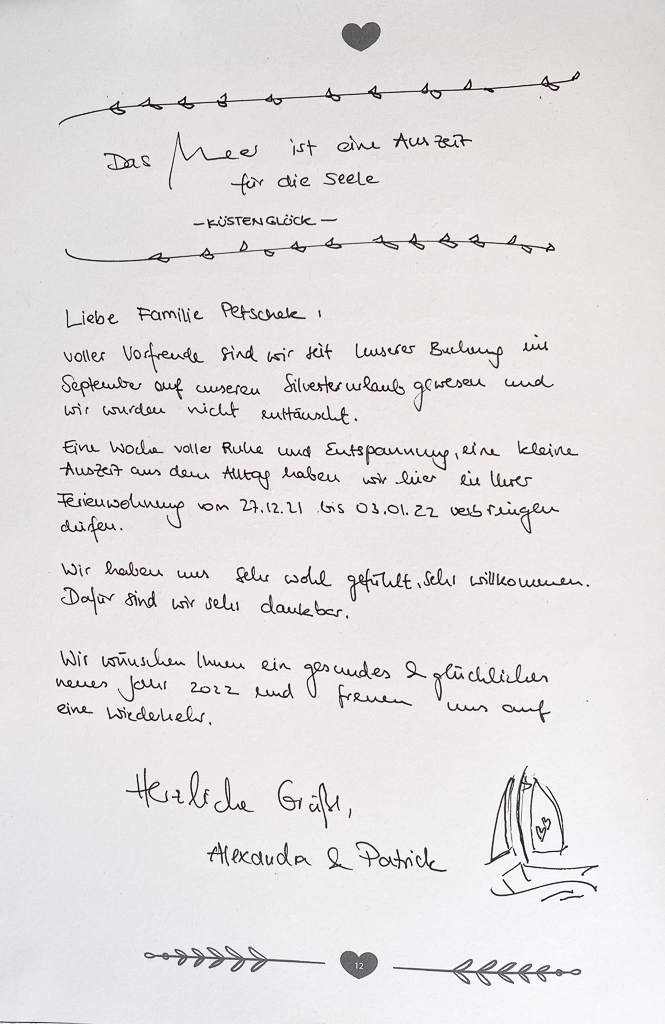 Gästebuch Meerblickvilla 7 Eintrag 11