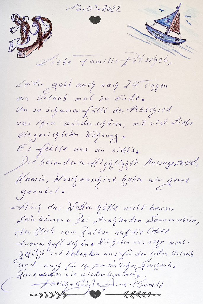 Gästebuch Meerblickvilla 7 Eintrag 12