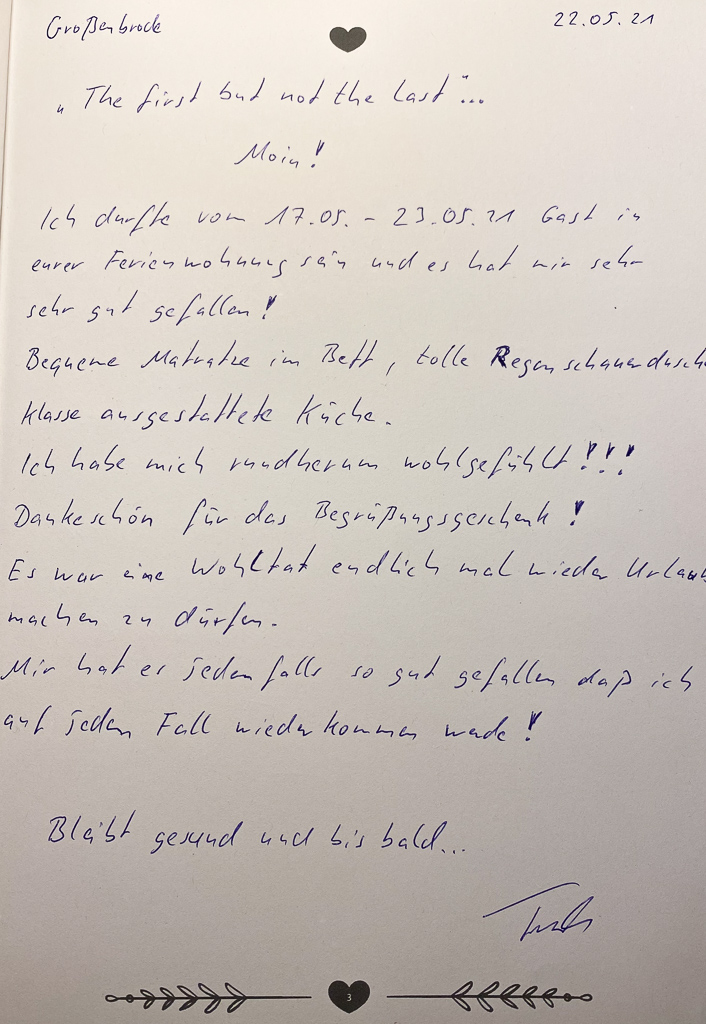 Gästebuch Meerblickvilla 7 Eintrag 2