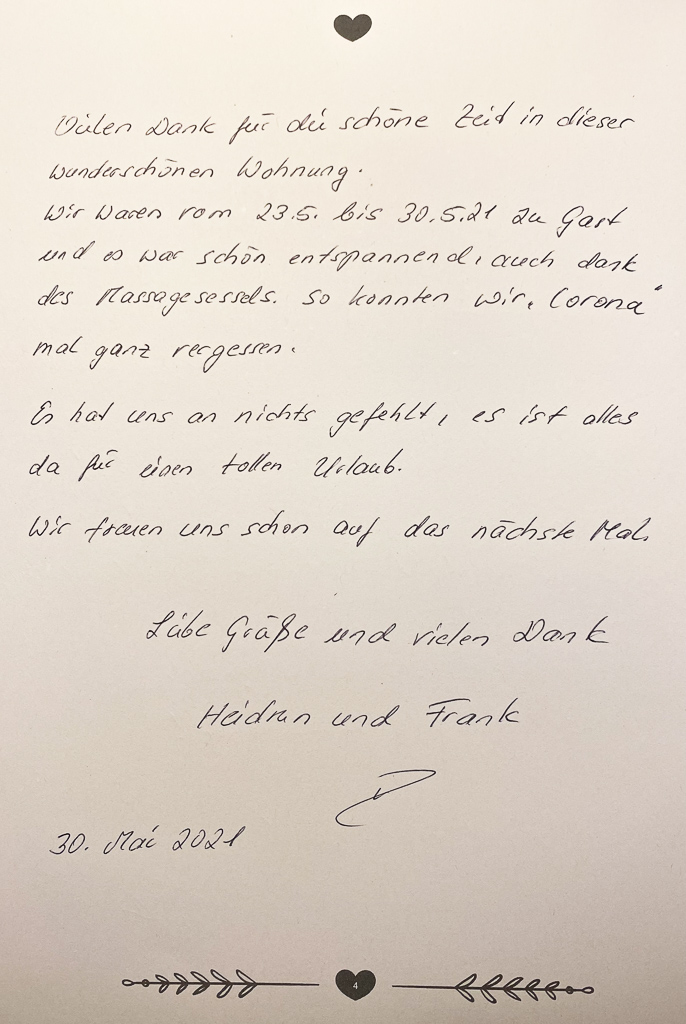 Gästebuch Meerblickvilla 7 Eintrag 3