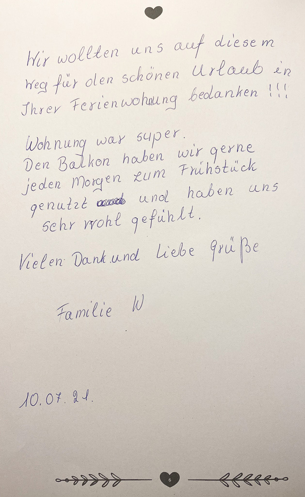 Gästebuch Meerblickvilla 7 Eintrag 5