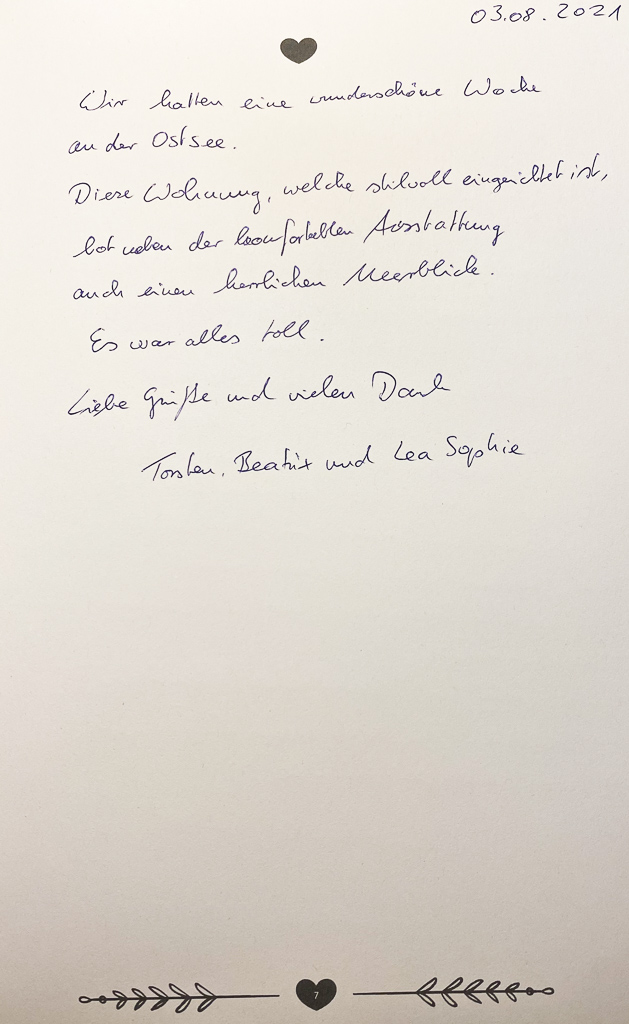 Gästebuch Meerblickvilla 7 Eintrag 6