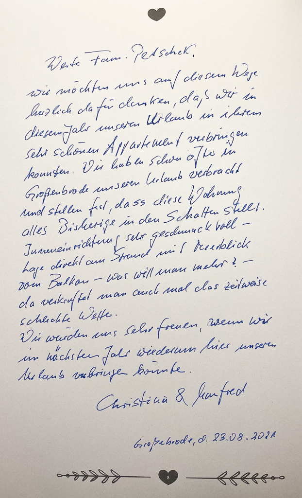 Gästebuch Meerblickvilla 7 Eintrag 7