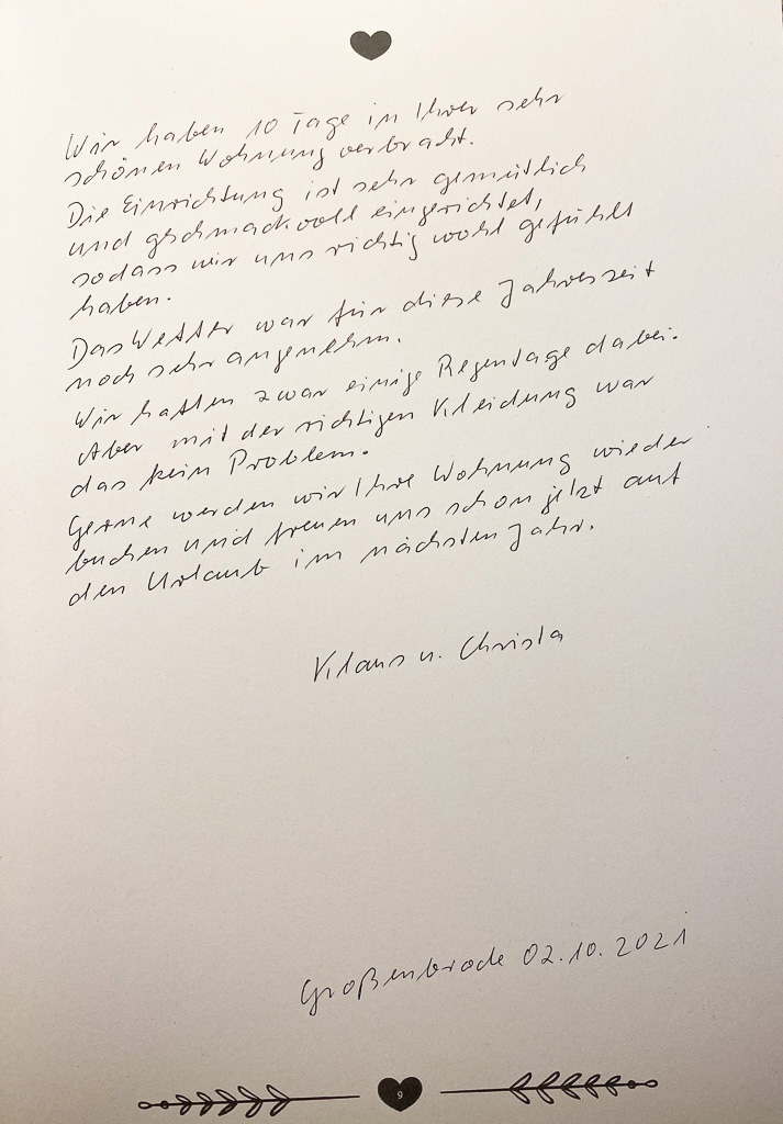 Gästebuch Meerblickvilla 7 Eintrag 8